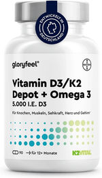 Gloryfeel Vitamin D3 5000 IE K2 und Omega 3 Fischöl Triglyceride mit DHA und EPA Kapseln – Bild 1 von 1