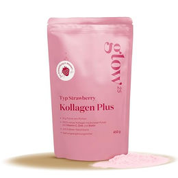 Glow25 Collagen Plus Pulver Erdbeere 450g – Kollagen-Hydrolysat Typ I und III mit Vitamin C, Zink und Biotin – Bild 1 von 2