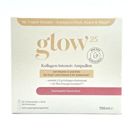 Glow25 Kollagen Intensiv Ampullen mit marinem Kollagen, Vitamin C, Zink und Hyaluronsäure, 30 x 25 ml, glutenfrei und laktosefrei – Bild 1 von 1