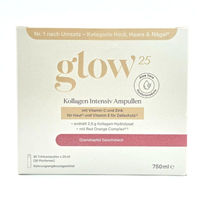 Produktbild von Glow25 Kollagen Intensiv Ampullen mit marinem Kollagen, Vitamin C, Zink und Hyaluronsäure, 30 x 25 ml, glutenfrei und laktosefrei