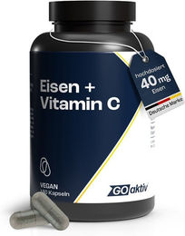 GOaktiv Eisen und Vitamin C Kapseln mit Eisen-Bisglycinat vegan und ohne Zusatzstoffe 180 Kapseln – Bild 1 von 1