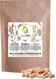 GreatVita Bio Hagebutten Kapseln 180 Stück mit 500 mg Hagebuttenpulver vegan und laborgeprüft – Bild 1 von 3