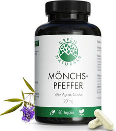 GREEN NATURALS Mönchspfeffer 20 mg hochdosiert Kapseln vegan laktosefrei glutenfrei 180 Stück – Bild 1 von 2
