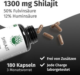 GREEN NATURALS Shilajit Mineralstoff-Komplex 1300 mg Kapseln vegan glutenfrei laktosefrei 360 Stück – Bild 1 von 4