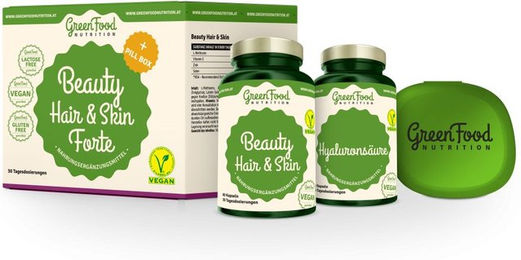 GreenFood Nutrition Beauty Hair & Skin Forte Beauty-Kollagen-Kombi Kapseln vegan glutenfrei laktosefrei 60 Stück – Bild 1 von 1