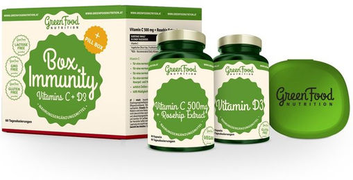 GreenFood Nutrition Immunity Kapseln mit Ascorbinsäure für Sportler 180 Kapseln plus Pillbox – Bild 1 von 1