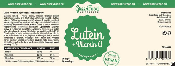 GreenFood Nutrition Lutein und Vitamin A vegane Kapseln 90 Stück – Bild 1 von 2
