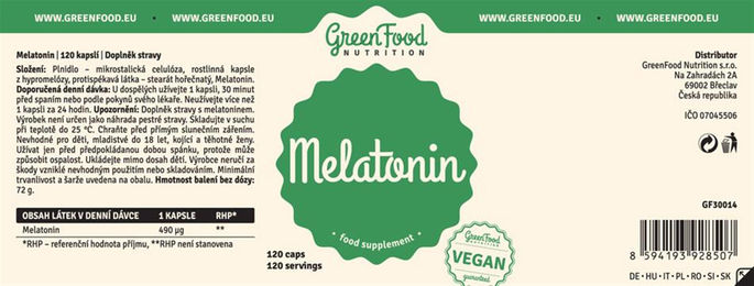 GreenFood Nutrition Melatonin 120 Kapseln – Bild 1 von 2