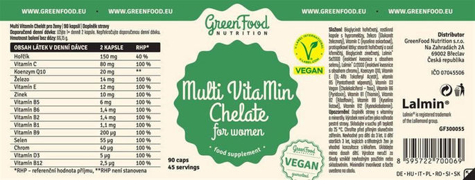GreenFood Nutrition Multi Vitamin Chelate für Frauen ohne Zusatzstoffe 90 Kapseln – Bild 1 von 2
