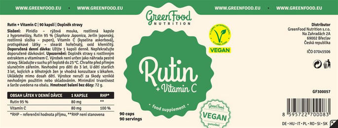 GreenFood Nutrition Rutin und Vitamin C Kapseln mit pflanzlichem Ursprung 90 Stück – Bild 1 von 2