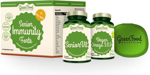 GreenFood Nutrition Senior Immunity Forte Kapseln Vegan für Senioren und Erwachsene inklusive Pillbox – Bild 1 von 1