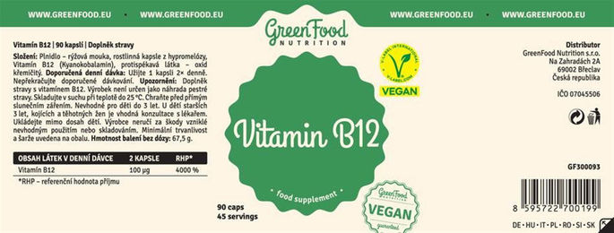 GreenFood Nutrition Vitamin B12 Kapseln vegan vegetarisch 90 Stück – Bild 1 von 2