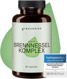 grenzenlos Super Brennnessel 9-in-1 Komplex mit Brennnesselblatt-Extrakt, Wacholder und Fenchel, 90 Kapseln vegan, laktosefrei und glutenfrei – Bild 1 von 3
