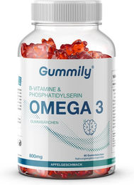 Gummily Omega-3 DHA EPA mit Vitamin B Komplex und Phosphatidylserin Gummis vegan zuckerfrei glutenfrei 60 Stück – Bild 1 von 1