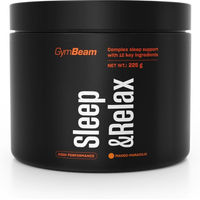 Produktbild von GymBeam Sleep & Relax Pulver mit Ashwagandha, L-Tryptophan, L-Theanin, GABA, Glycin, Inosit & Cholinbitartrat Mango Maracuja vegan laktosefrei glutenfrei 225 g