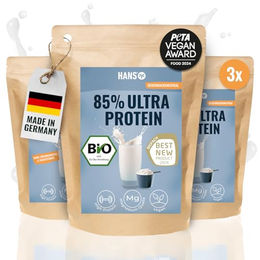 HANS Brainfood Veganes Mehrkomponenten-Proteinpulver Neutral Bio Zertifiziert mit 85% pflanzlichem Eiweiß aus Erbse, Reis und Hanf 3kg – Bild 1 von 3