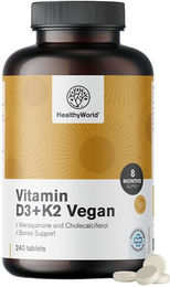 HealthyWorld Vitamin D3 und K2 Tabletten vegan und laktosefrei 240 Stück mit 4000 IE – Bild 1 von 1