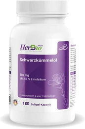 HerbBio Schwarzkümmelöl 500 mg Kapseln, 180 Stück, glutenfrei und laktosefrei – Bild 1 von 1