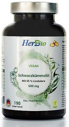 HERBBIO Schwarzkümmelöl Kapseln vegan laktosefrei und glutenfrei 190 Stück – Bild 1 von 4