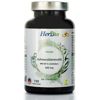 Produktbild von HERBBIO Schwarzkümmelöl Kapseln vegan laktosefrei und glutenfrei 190 Stück