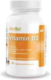 HerbBio Vitamin D3 5000 I.E. Kapseln vegan glutenfrei laktosefrei ohne Zusatzstoffe 90 Stück – Bild 1 von 1