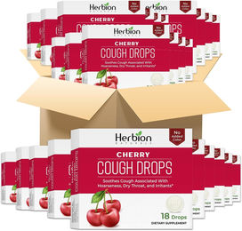Herbion Naturals Hustenbonbons mit Kräuter-Komplex und Kirschgeschmack, glutenfrei und ohne Zusatzstoffe, 48 Lutschtabletten – Bild 1 von 4