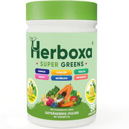 Herboxa Super Greens Superfood-Mischung Pulver mit Chicoreewurzel, Zink und Chrom, Zitronenminze, vegan, glutenfrei, 50 Portionen – Bild 1 von 2