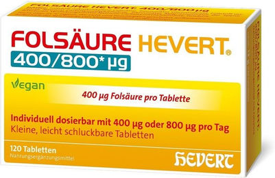 Hevert Folsäure Tabletten 400/800 µg vegan laktosefrei glutenfrei zuckerfrei 120 Stück – Bild 1 von 2