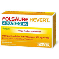 Produktbild von Hevert Folsäure Tabletten 400/800 µg vegan laktosefrei glutenfrei zuckerfrei 120 Stück