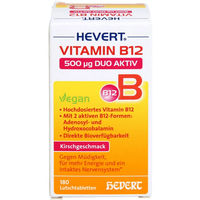 Produktbild von Hevert Vitamin B12 Duo Aktiv Lutschtabletten 500 µg 180 Stück vegan laktosefrei glutenfrei für Erwachsene