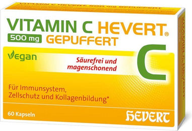 Hevert Vitamin C Calciumascorbat gepuffert 500 mg Kapseln 60 Stück vegan zuckerfrei laktosefrei glutenfrei – Bild 1 von 2