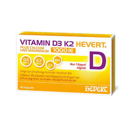 Hevert Vitamin D3 K2 1000 IE Kapseln 60 Stück vegetarisch laktosefrei zuckerfrei glutenfrei – Bild 1 von 1