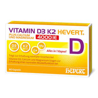 Produktbild von Hevert Vitamin D3 K2 4000 IE Kapseln 60 Stück vegetarisch laktosefrei zuckerfrei glutenfrei