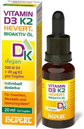 Hevert Vitamin D3 K2 Bioaktiv Öl vegan glutenfrei laktosefrei 20 ml – Bild 1 von 2