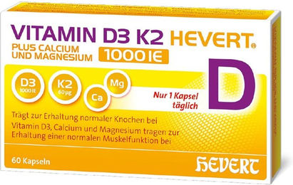 Hevert Vitamin D3 K2 mit Calcium und Magnesium 1000 IE Kapseln – Bild 1 von 1