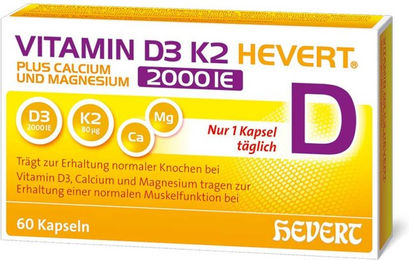 Hevert Vitamin D3 K2 mit Calcium und Magnesium 2000 IE Kapseln – Bild 1 von 1