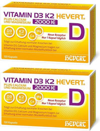Hevert Vitamin D3 K2 mit Calcium und Magnesium 2000 IE Kapseln vegetarisch 240 Stück – Bild 1 von 1