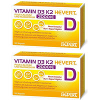 Produktbild von Hevert Vitamin D3 K2 mit Calcium und Magnesium 2000 IE Kapseln vegetarisch 240 Stück