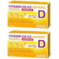Produktbild von Hevert Vitamin D3 K2 mit Calcium und Magnesium 4000 IE Kapseln 120 Stück vegetarisch laktosefrei zuckerfrei glutenfrei