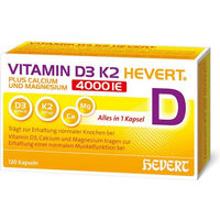Produktbild von Hevert Vitamin D3 K2 mit Calcium und Magnesium 4000 IE Kapseln vegetarisch laktosefrei zuckerfrei glutenfrei