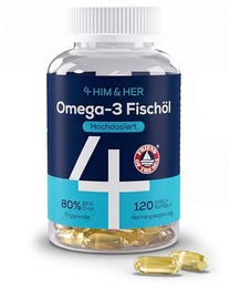 HIM & HER Omega 3 Fischöl Kapseln hochdosiert mit 1334 mg Omega-3 ohne Zusatzstoffe 120 Kapseln – Bild 1 von 8