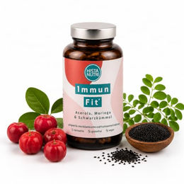 HistaFood HistaNutri Bio 1mmunFit Immunsystem-Komplex mit Vitamin C, Moringa, Schwarzkümmel und Cranberry, 90 Kapseln, vegan, glutenfrei, laktosefrei und histaminarm – Bild 1 von 3