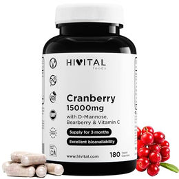 HIVITAL Amerikanische Cranberry 15000 mg mit D-Mannose, Bärentraube und Vitamin C, 180 vegane Kapseln – Bild 1 von 2
