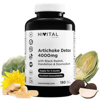 Produktbild von HIVITAL Artischocke Detox 4000 mg mit Schwarzem Rettich, Löwenzahn und Desmodium, 180 vegane Kapseln mit Inulin, glutenfrei, laktosefrei und zuckerfrei