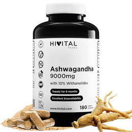 HIVITAL Ashwagandha 9000 mg Extrakt mit 10% Withanoliden, 180 vegane Kapseln, glutenfrei – Bild 1 von 3