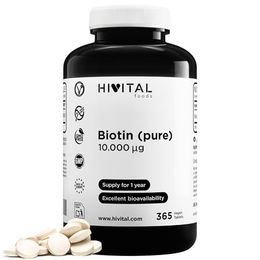 Hivital Biotin 10.000 mcg Vitamin B7 Tabletten 365 Stück vegan glutenfrei laktosefrei zuckerfrei – Bild 1 von 3