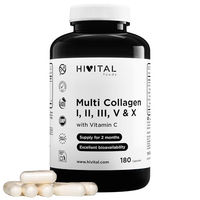 Produktbild von HIVITAL Multi Kollagen Hydrolysiert mit Kollagen Typ I II III V X, Rinder- und Hühnerkollagen, Eierschalenmembran und Vitamin C, 180 Kapseln