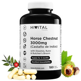 HIVITAL Rosskastanie 3000 mg mit Aescin-Extrakt, Diosmin, Rutin und Ruscus, 180 vegane Kapseln – Bild 1 von 2