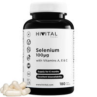 Produktbild von HIVITAL Selen 100 mcg mit Selenmethionin und Vitamin A, E und C, 180 vegane Kapseln, glutenfrei, laktosefrei und zuckerfrei