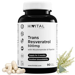 HIVITAL Trans-Resveratrol 500 mg mit Nicotinamid und Piperin, 90 vegane Kapseln, Extrakt aus Fallopia Japonica – Bild 1 von 2